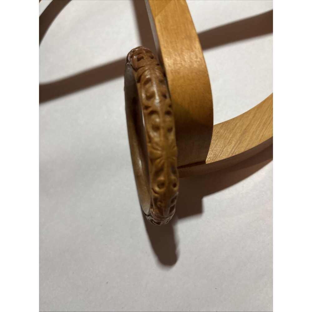 Vintage Carved Molded Brown Tan Celluloid Bangle Bracelet
